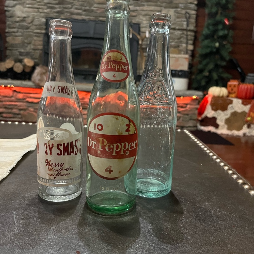 Vintage Dr.Pepper, RC Cola, And Cherry Smash Beverage Bottles Lot Of 3